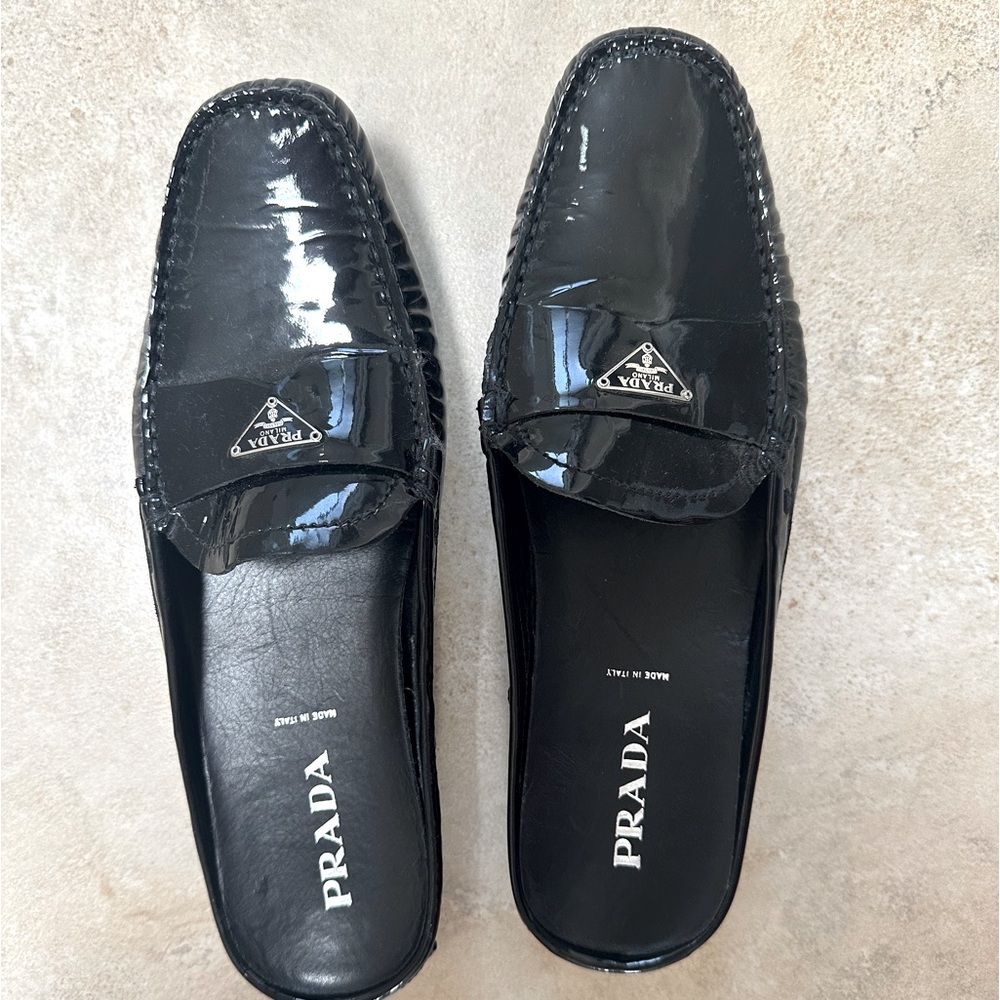 Prada black leather slides